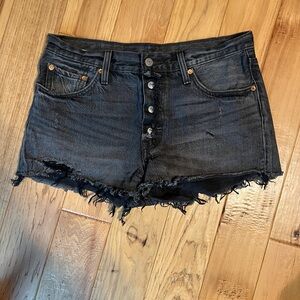 Levi's Black Jean Shorts Distressed Frayed Hem